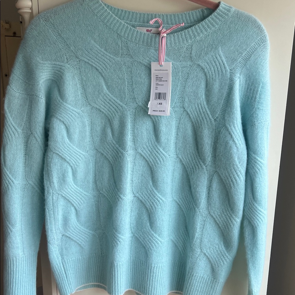 NWT Vineyard Vines Cashmere Women's Cable Knit Sweater - Light Blue